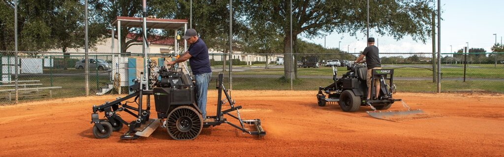 Two Force Z-23 for Infield Grooming working on a baseball diamond