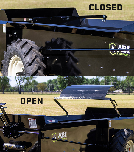 ABI Manure Spreader optional end gate shown closed and open.