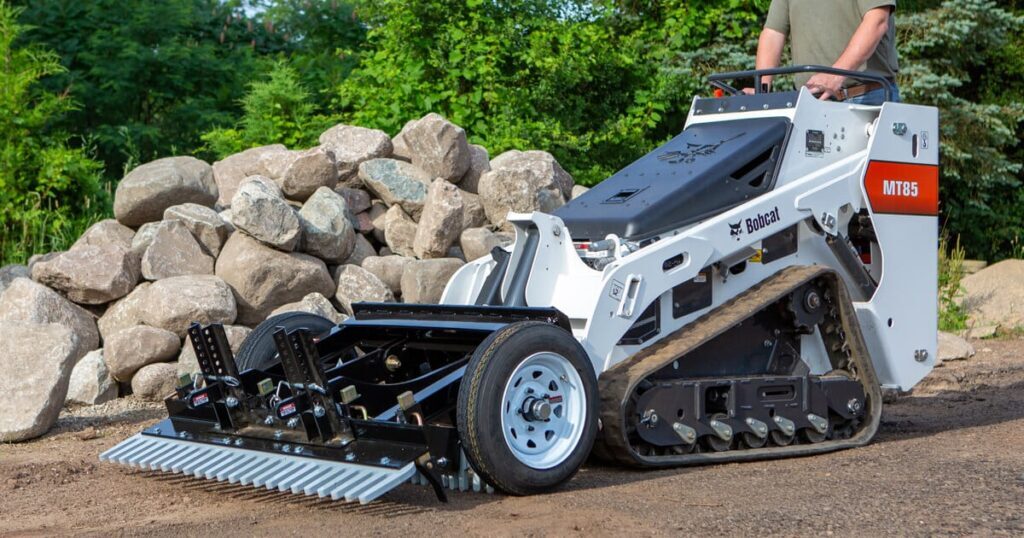 The Mini SR is an innovative mini skid steer landscape rake, built for mighty results from your mini machine. Mini compact track loaders are easy to use and go where bigger machines dare not, combined with our Mini skid steer attachment, the user is empowered to finish soil and gravel projects with ease.