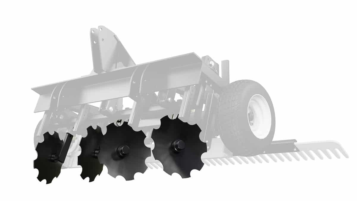 Food Plot Disc - These 14” notched discs transform America’s favorite arena drag into the ideal food plot tractor attachment. The weight of the TR3 maximizes the impact of the aggressive disc angle to shred through vegetation and cultivate the soil. The finish rake you’ve come to love in your arena can then be used to finish the surface and prepare for seeding.