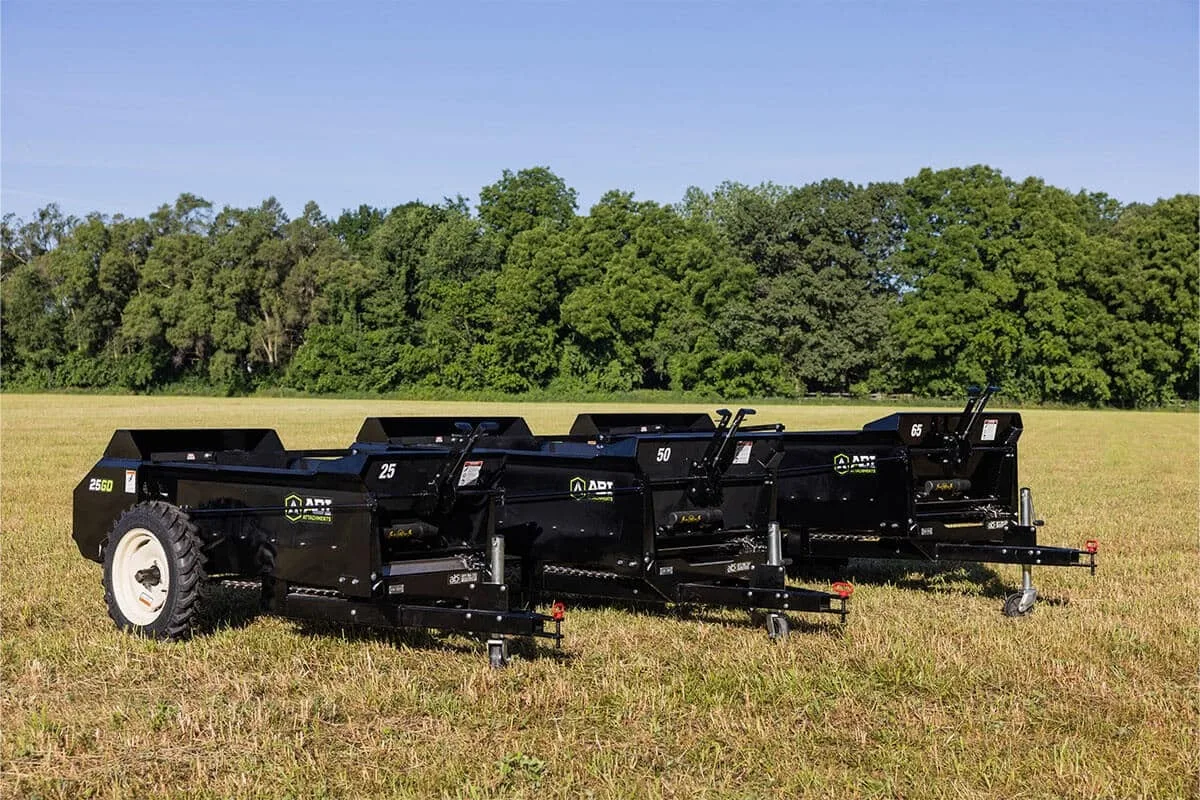 ABI Attachments 25 50 65 Cubic Foot Ground Driven Manure Spreader Family