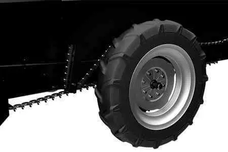 Advanced Ground Drive System - ABI Manure Spreader provides constant power to the apron chain and beater bars via an advanced ground drive system, even during tight turns on rough pastures. The right wheel drives the apron chain and the left wheel drives the beater bars (in relationship to the tow vehicle), however both wheels also work in unison to maximize traction and prevent the apron and beaters from running at incompatible speeds, preventing damage.