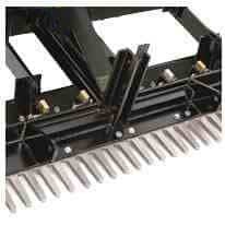 3/4in Hardened Steel Finish Rake - The final point of contact with the ground is the finishing rake. This rake is made of 3/4″ thick hardened steel for long life and is replaceable in one foot sections. The purpose of the finish rake is to pulverize and break up clumps of material and leave a beautifully smooth signature finish behind. But that is not all, the rake also enables the user to push backwards to move dirt into dug out roping boxes and jumps! Additionally, push backward outside of the arena to slice through the ground, like a knife, to rip out vegetation or move material to fill in washouts and accomplish other light land clearing jobs. When driving forward, the design of the rake effectively grooms the material, but does not over compact it, leaving an ideally prepared surface for horse arenas and landscaping seedbeds.