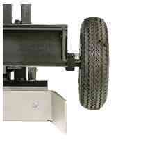 Foam Filled Stabilizing Wheel - All 3-point tractor implements move in the opposite direction of the front tires of the tractor. If the front tires of the tractor go up the 3-point goes down. This causes most 3-point implements to dig holes and cause waves in horse arenas. This problem is solved with the “never flat” stabilizing wheels. These wheels prevent the TR3 Rake from undulating with the tractors front tires, keeping the scarifying teeth from loosening any deeper than they are set and preventing the leveling blade from digging holes. The wheels control the depth of the loosening action, create consistent level travel to eliminate wash boarding and eliminates gouging and stalling of the tractor while pushing backward by supporting the frame. Additionally, these wheels support side-to-side “dipping” while cornering. These wheels are the secret to maintaining level grade.