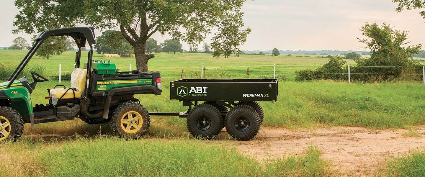 ABI Attachments Workman XL attached to a UTV in a pasture