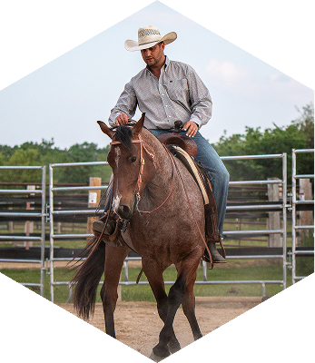 Ryan Rose on a horse inside a arena.