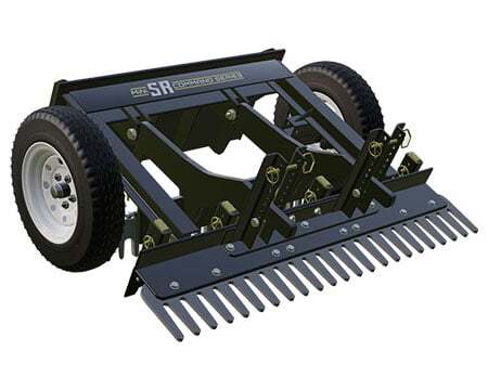 The "Mini SR" is a landscape and grading rake attachment for mini skid steers made by ABI Attachments, and its available attachments and upgrades are related to ground-working functions.