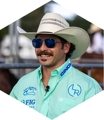 ABI Pros Ambassador Hex - Jordan Spears - He is smiling to the side while wearing a blue shirt with a cowboy hat.