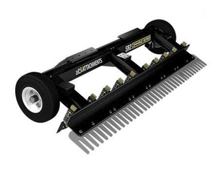 The ABI SR2 (Skid Steer Rake) is a versatile, commercial-duty attachment designed for skid steer loaders to perform land clearing, soil preparation, and grading.