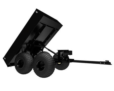 The ABI Workman XL is a heavy-duty, dual-axle ATV/UTV dump trailer featuring a 1,600 lb GVWR, 14-gauge steel construction, and 4-wheel independent torsion suspension. Key features include an electric power dump system, 25-inch tires, electric brakes, and a double-hinged, removable tailgate.